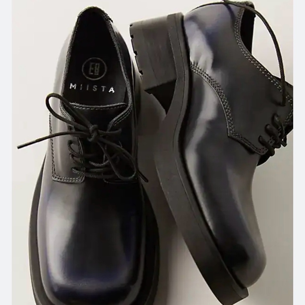 Miista Black Leather Flats